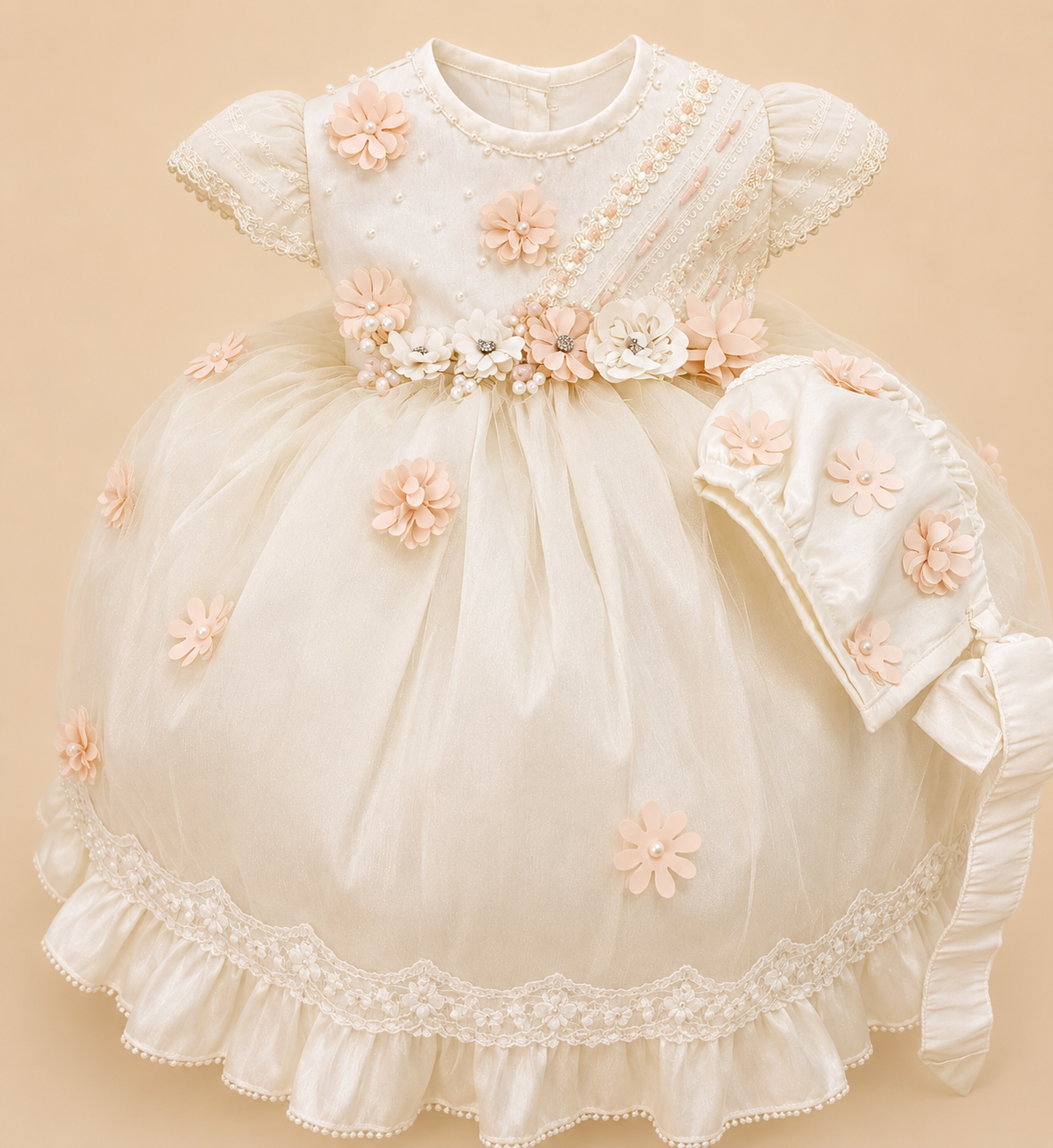 ChatGPT Bata B Isabella bge Batita de bautizo Isabella beige para niña