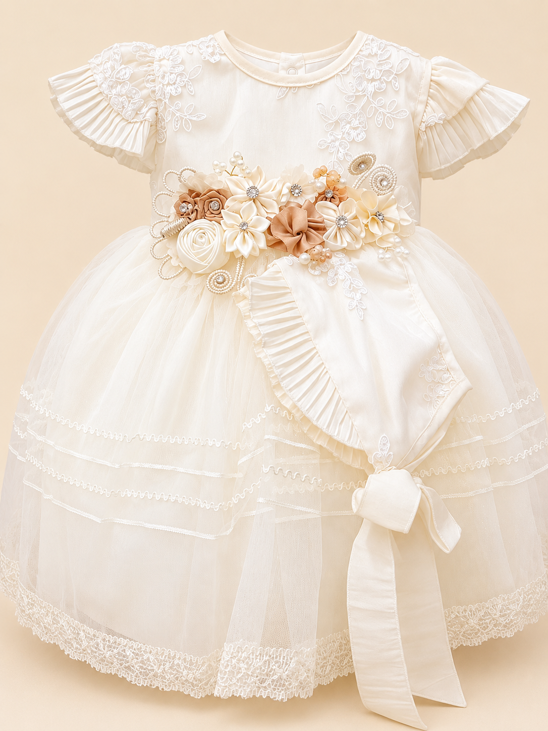 Batita de bautizo Frida beige para niña