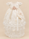 Ropón de bautizo Aitana beige para niña – desmontable con gorrito