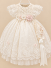 Ropón de bautizo Ana Laura beige para niña – vestido corto
