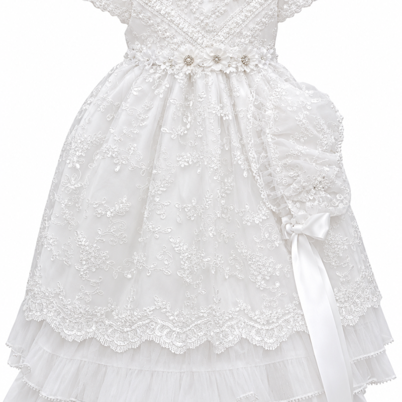 Ropón de bautizo Laila blanco para niña – vestido corto