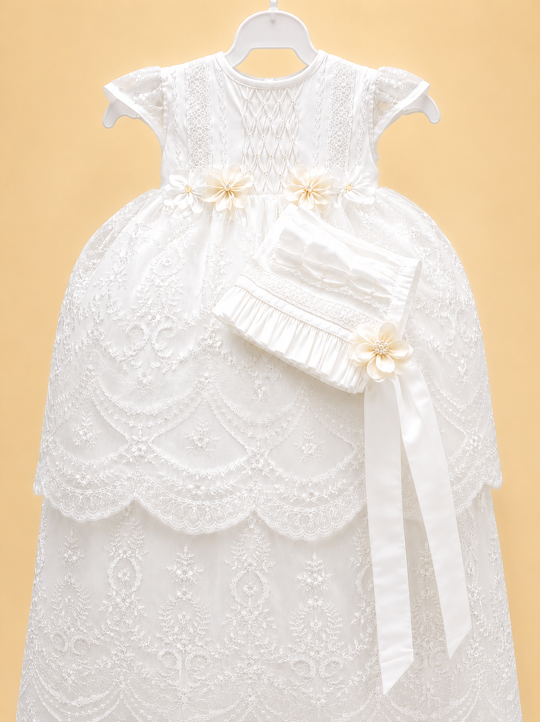 Ropón de bautizo M347 beige para niña – foto 4