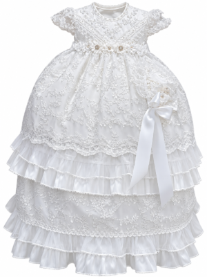 Ropón de bautizo Laila blanco para niña – desmontable con gorrito