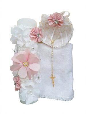 Juego de vela para bautizo Flores de Primavera rosa